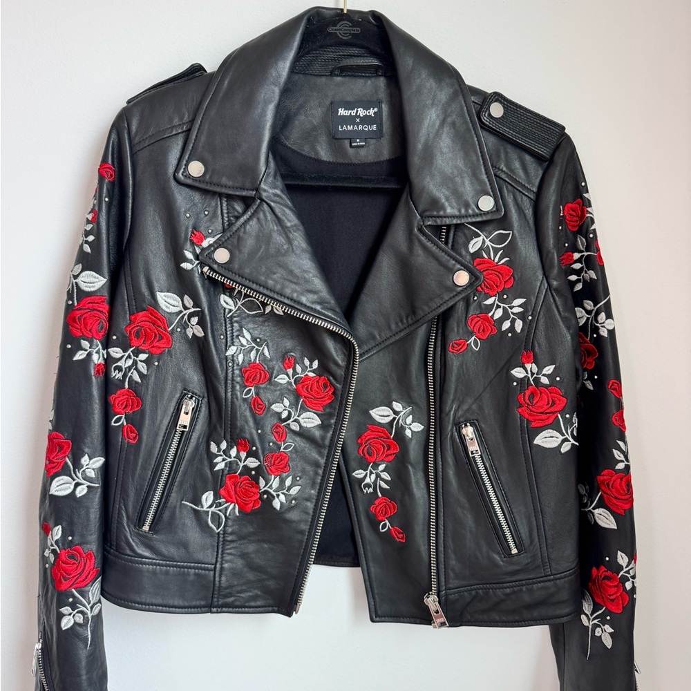 LAMARQUE embroidered leather jacket